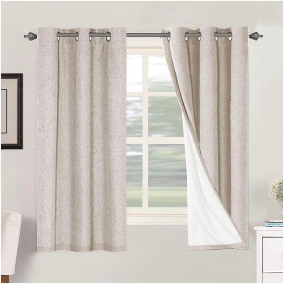 H.VERSAILTEX 100% Blackout Linen Curtains Full Light  H.VERSAILTEX 100% Blackout Linen Curtains 2 Panels Grommet 42x63, Color Natural